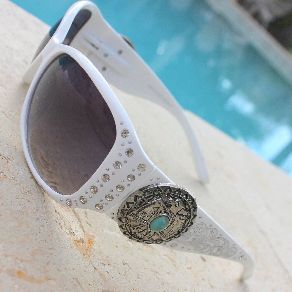 Montana West Sunglasses in White w/Turquoise Thunderbird Concho Accents